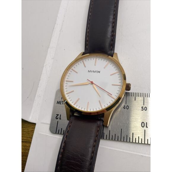 MVNT MENS Rose Gold Brown Leather Watch Works New Battery main image 4
